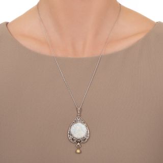 Edwardian Mother-of-Pearl and Diamond Madonna Necklace