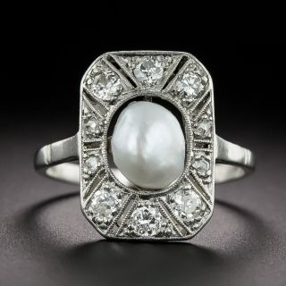 Edwardian Natural Freshwater Pearl and Diamond Ring - 3