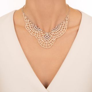 Edwardian Natural Pearl and Diamond Bib Necklace - GIA