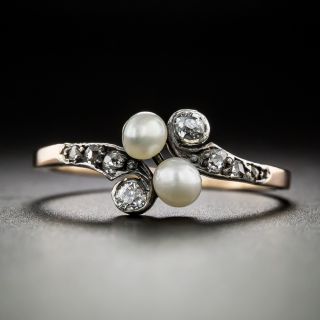 Edwardian Natural Pearl and Diamond Bypass Ring - 3