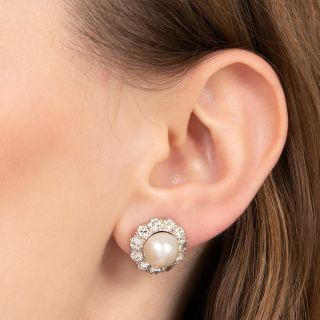 Edwardian Natural Pearl and Diamond Earrings - GIA