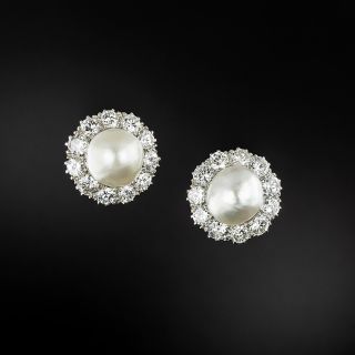 Edwardian Natural Pearl and Diamond Earrings - GIA - 2