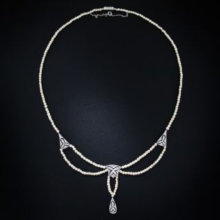 Edwardian Natural Pearl And Diamond Necklace - 7