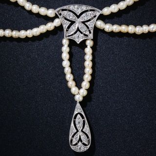Edwardian Natural Pearl And Diamond Necklace - 8