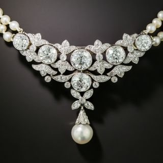 Edwardian Natural Pearl and Diamond Necklace/Brooch - GIA - 3