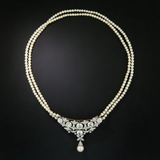 Edwardian Natural Pearl and Diamond Necklace/Brooch - GIA