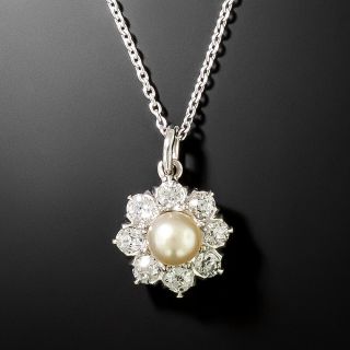Edwardian Natural Pearl and Diamond Pendant - 3