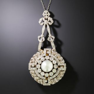 Edwardian Natural Pearl and Diamond Pendant/Brooch - GIA - 2