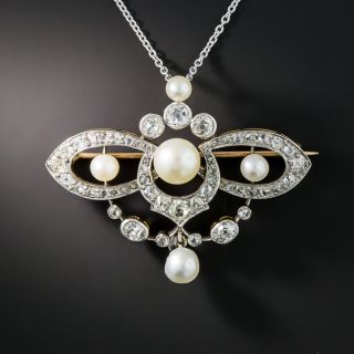 Edwardian Natural Pearl and Diamond Pendant/Brooch - GIA - 3