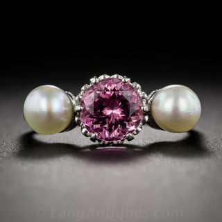 Edwardian Natural Pearl and Pink Tourmaline Ring - 1