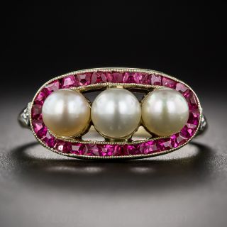 Edwardian Natural Pearl and *Ruby Ring - 1