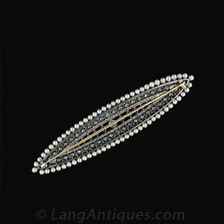 Edwardian Navette Shaped Diamond and Seed Pearl Pin