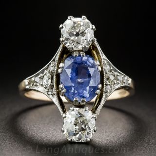 Edwardian No-Heat Ceylon Sapphire and Diamond Dinner Ring