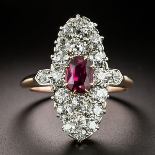 Edwardian No-Heat Ruby and Diamond Navette Ring - 3