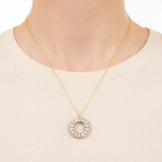 Edwardian Opal and Diamond Circle Pendant