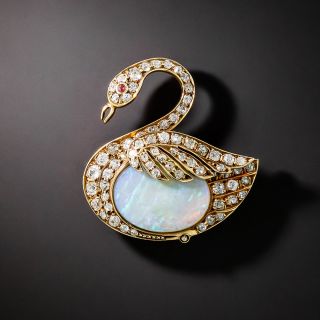 Edwardian Opal and Diamond Swan Brooch - 2