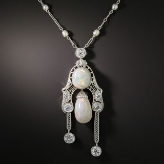 Edwardian Opal, Pearl and Diamond Negligee Necklace - 6