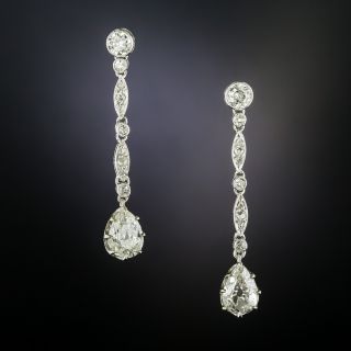 Edwardian Pear Shape Diamond Dangle Earrings - 2