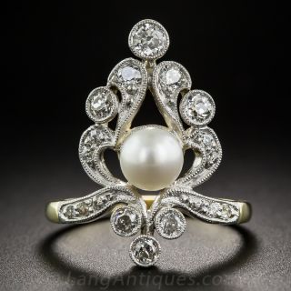 Edwardian Pearl and Diamond Dinner Ring - 2