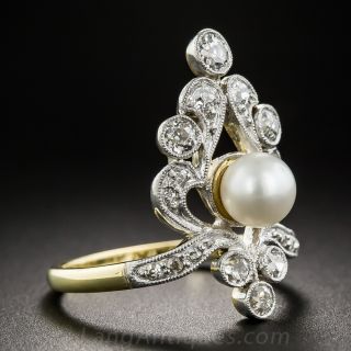 Edwardian Pearl and Diamond Dinner Ring