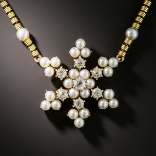 Edwardian Pearl and Diamond Snowflake Necklace - 1