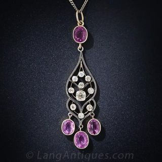 Edwardian Pink Sapphire and Diamond Necklace - 1