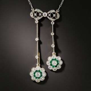 Edwardian Platinum Diamond Emerald Negligee Necklace - 2