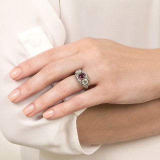 Edwardian Platinum Ruby and Diamond Ring