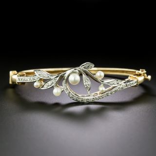 Edwardian Retrospective Pearl and Diamond Foliate Bracelet - 3
