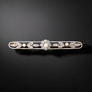 Edwardian Rose-Cut Diamond and Pearl Bar Pin - 2