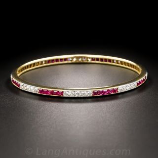 Edwardian Ruby and Diamond Bangle Bracelet - 2