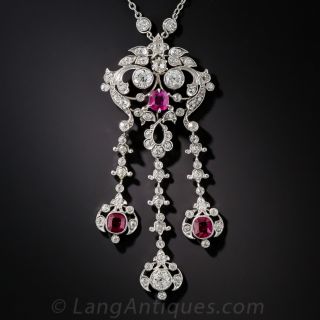 Edwardian Ruby and Diamond Drop Necklace - 1