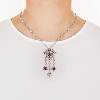 Edwardian Ruby and Diamond Drop Necklace