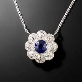 Edwardian Sapphire and Diamond Flower Pendant - 3