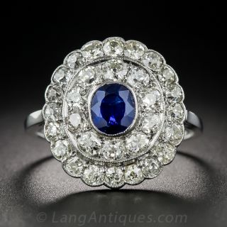 Edwardian Sapphire Diamond and Platinum Ring
