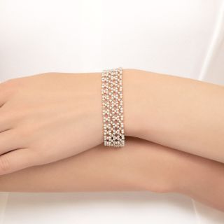 Edwardian Seed Pearl and Diamond Mesh Bracelet