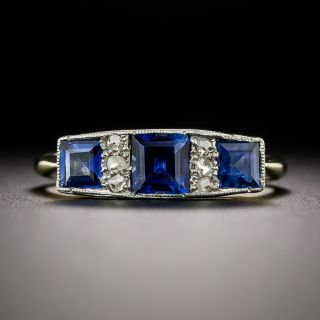 Edwardian Square Sapphire and Diamond Ring - 3