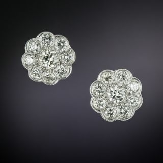 Edwardian-Style 2.85 Total Carat Diamond Cluster Earrings - 2