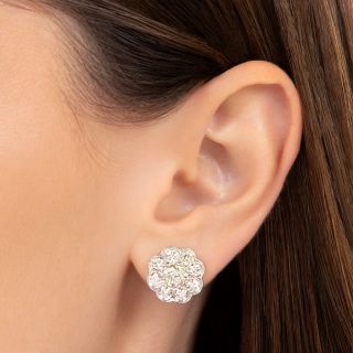 Edwardian-Style 2.85 Total Carat Diamond Cluster Earrings