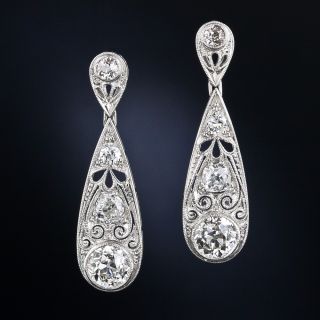 Edwardian Style 3.35 Carat Total Diamond Drop Earrings - 1