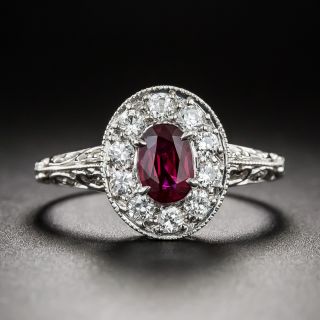 Edwardian Style .61 Carat Ruby and Diamond Halo Ring - 2