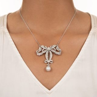 Edwardian-Style Diamond Bow with Pearl Drop Pendant/Brooch