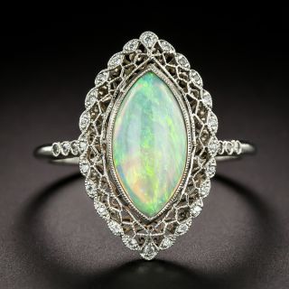 Edwardian-Style Marquise Opal and Diamond Ring - 2