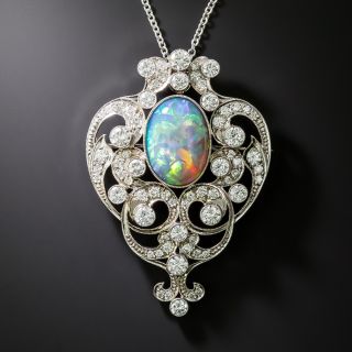 Edwardian-Style Opal and Diamond Pendant/Brooch - 2