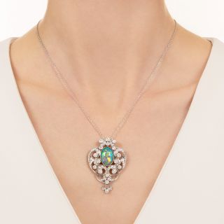 Edwardian-Style Opal and Diamond Pendant/Brooch