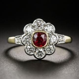 Edwardian-Style Ruby and Diamond Cluster Ring  - 1