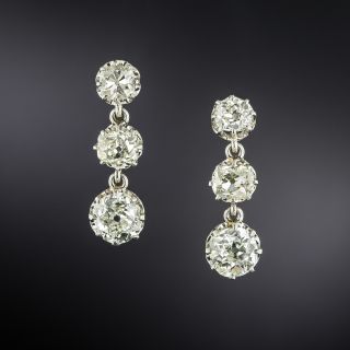 Edwardian-Style Three-Diamond Dangle Earrings - 2