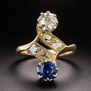 Edwardian Toi et Moi Sapphire and Diamond Ring - 2