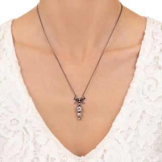 Edwardian Triple Diamond Bow Drop Necklace