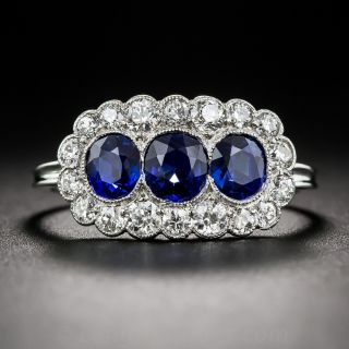 Edwardian Triple Natural Sapphire and Diamond Ring